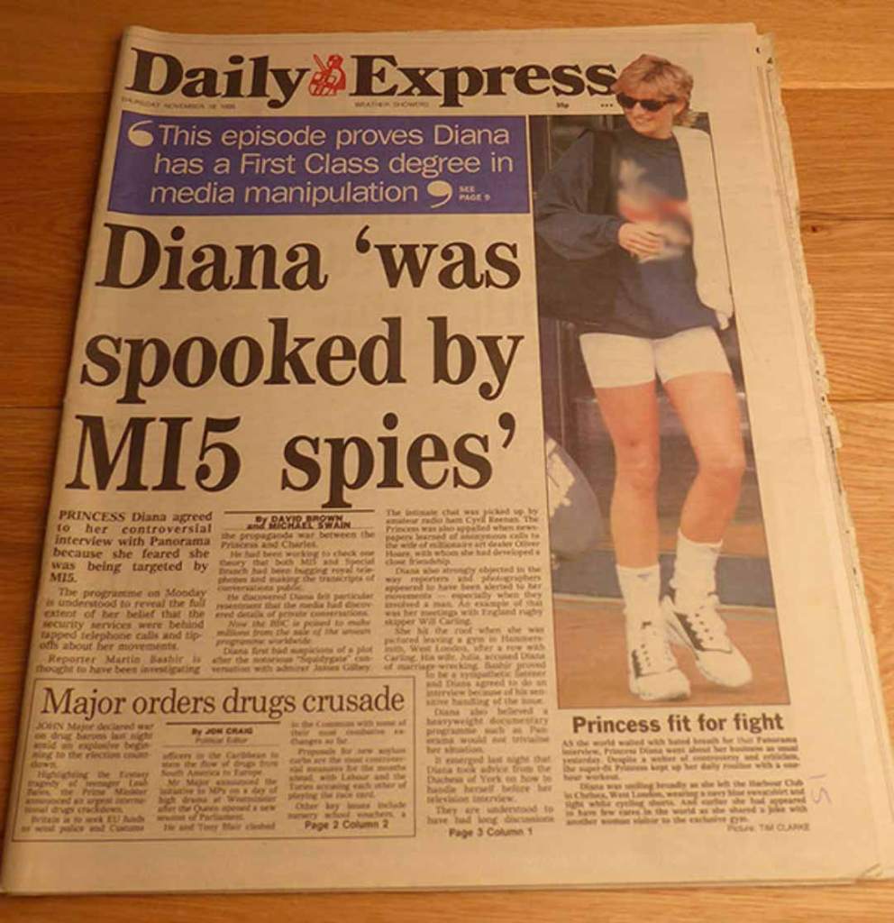 front page of Daily Express newspaper with a picture and article about princess diana